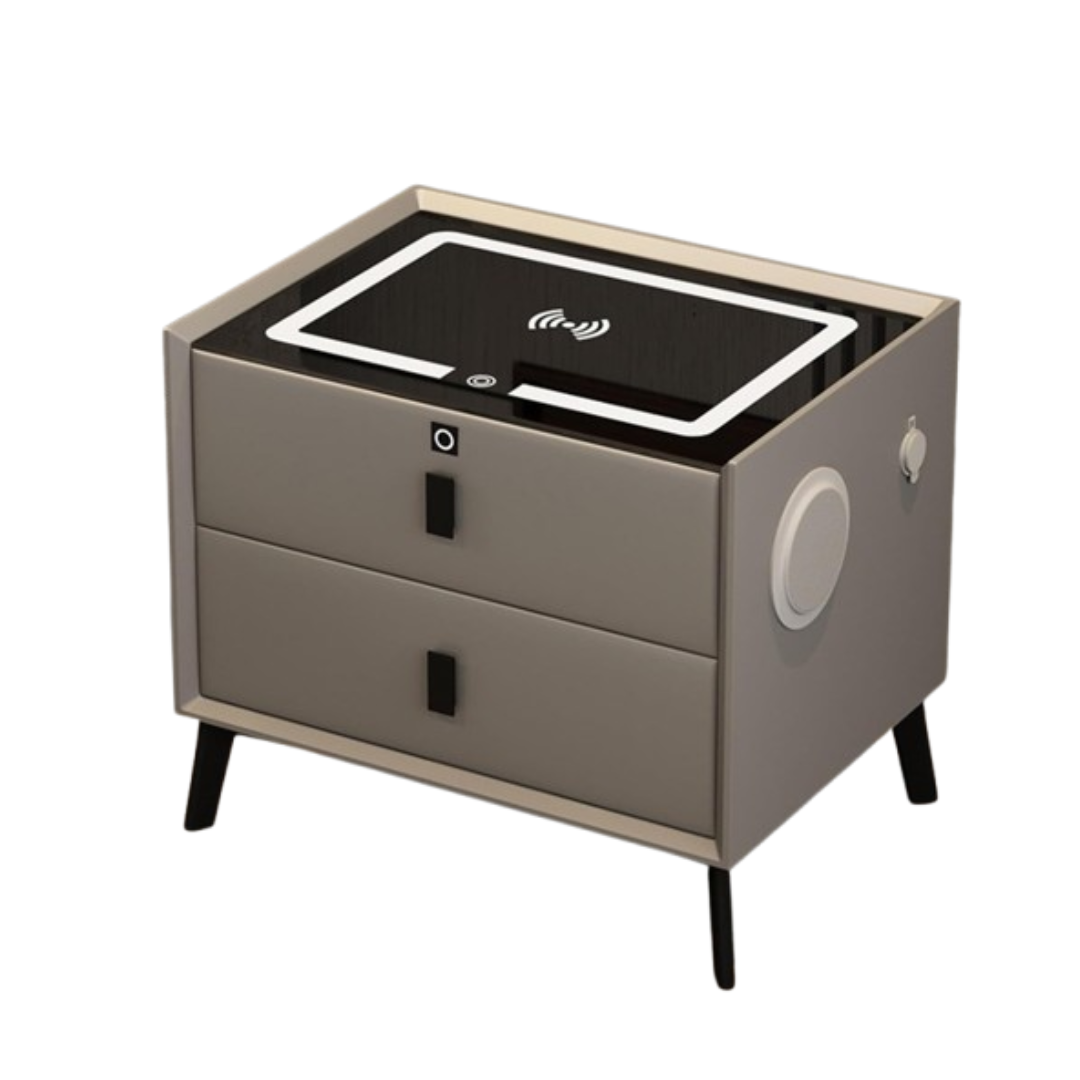 MESA DE NOCHE INTELIGENTE CON LUZ LED Y CARGA
