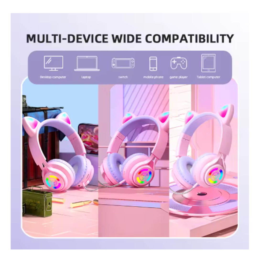 AUDIFONOS DE GATO BLUETOOTH CARGA TIPO C 